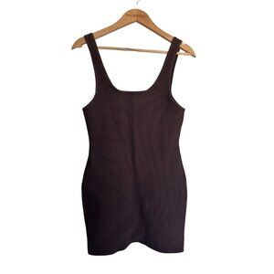 Aritzia LG Brown Babaton Sculpt Knit Squareneck Mini Dress Bodycon Slimming